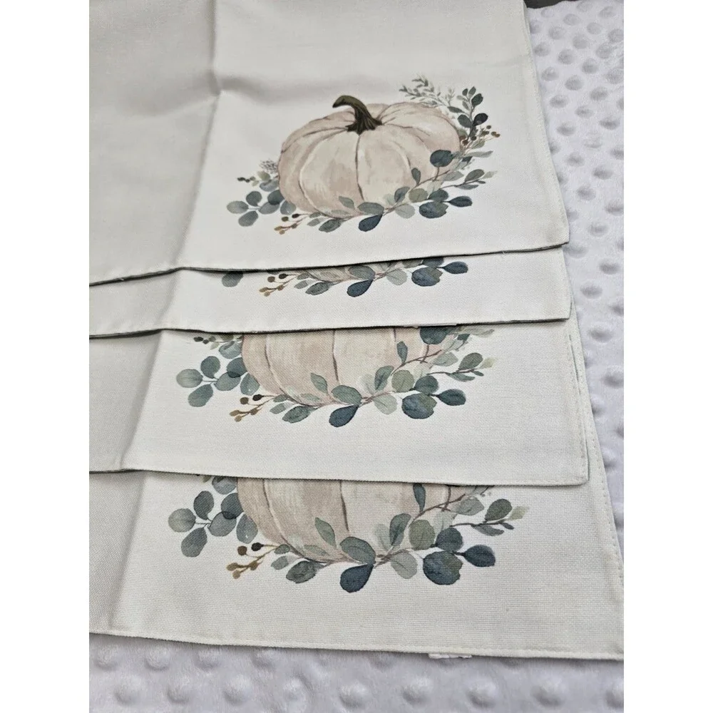 Reversible Fall Pumpkin Plaid Placemats Set Robert Stanley Eucalyptus Watercolor